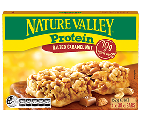 A box of Nature Valley Protein Salted Caramel Nut Bars